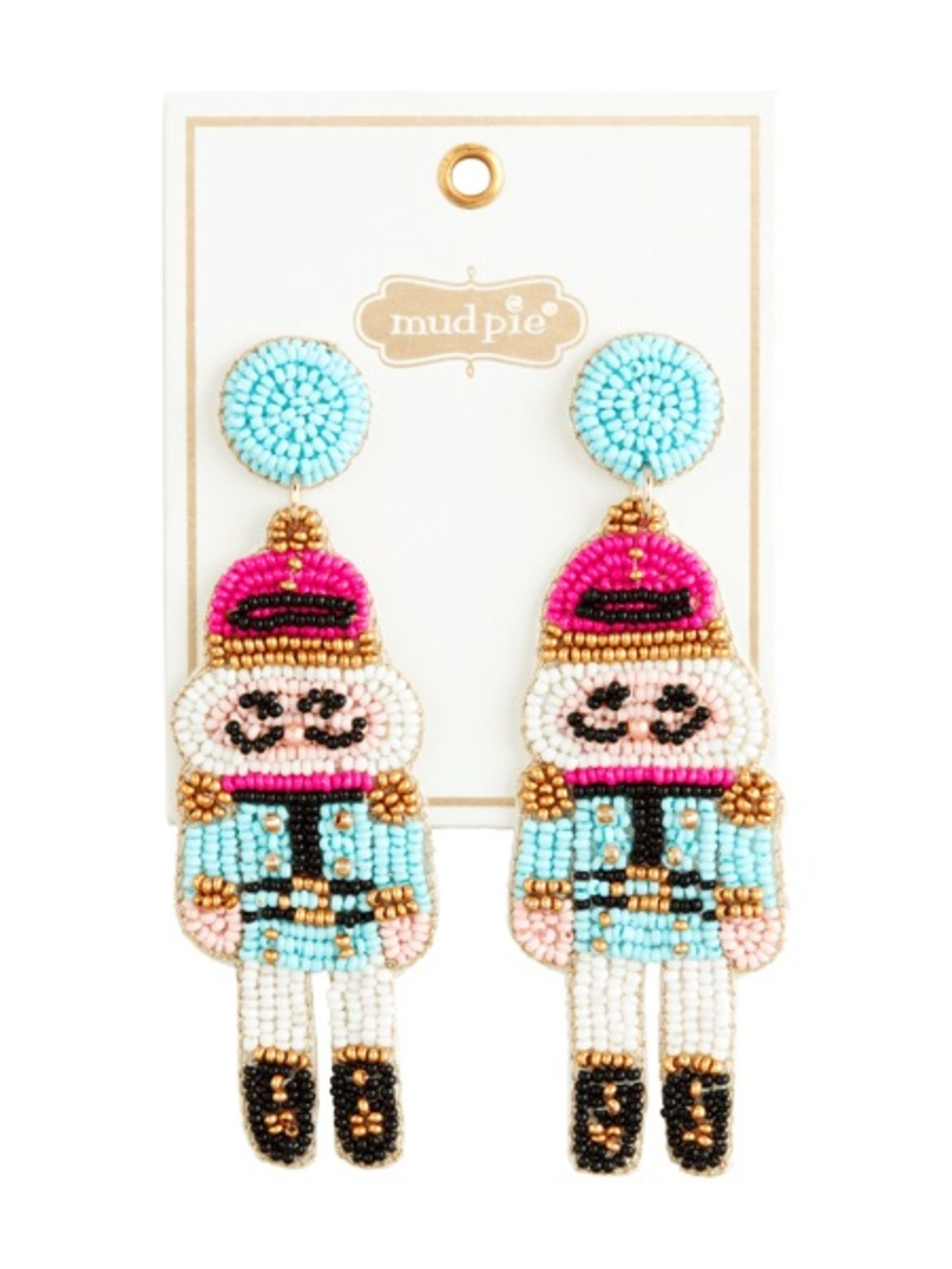 NWT Mud Pie Beaded Nutcracker Drop Earrings - Pink & Light Blue